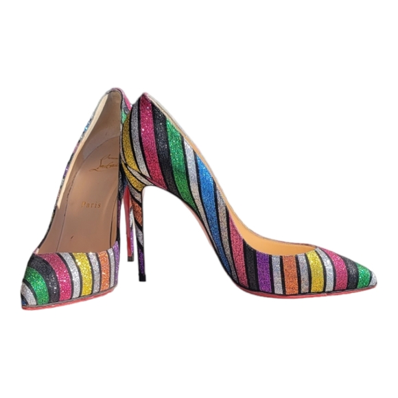 Christian Louboutin Stripy Glitter Pigalle Follies Limite Edition Size 38 100m - Picture 3 of 9